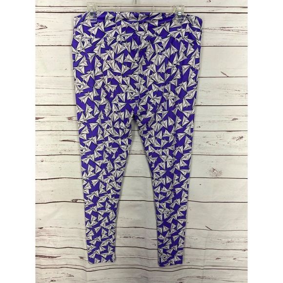 LulaRoe Paper Airplane Print LEGGINGS *Purple* One Size (2-10) women's Pants Com - Picture 1 of 5